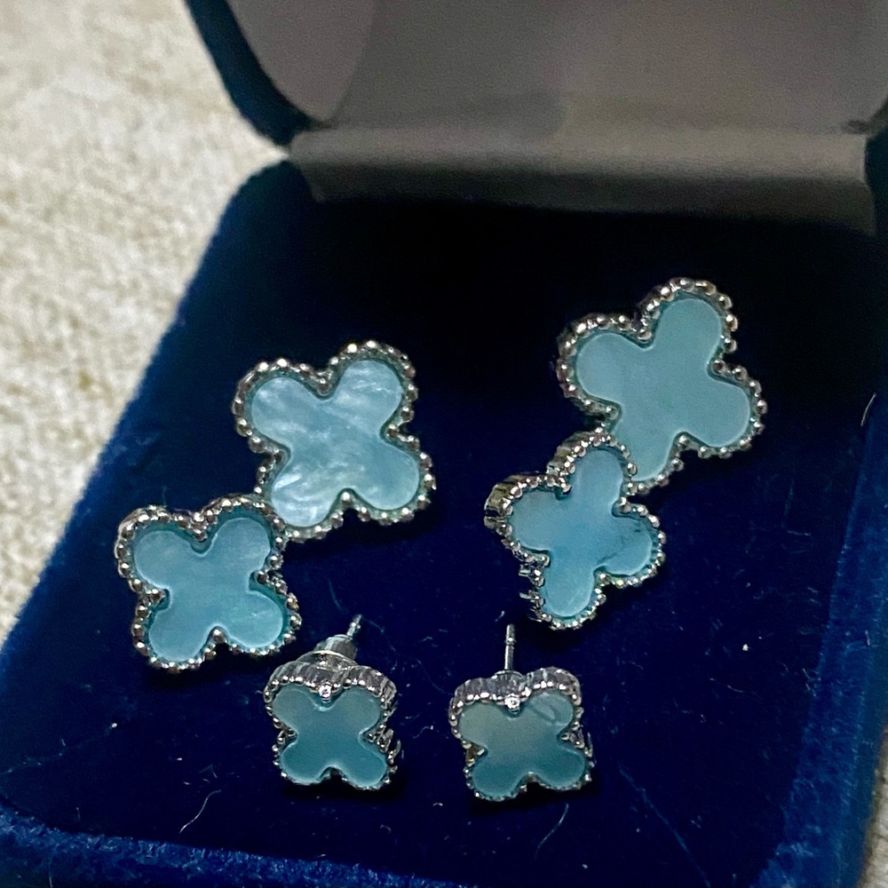 🦋3 pairs Blue Clover Earrings Sets🦋